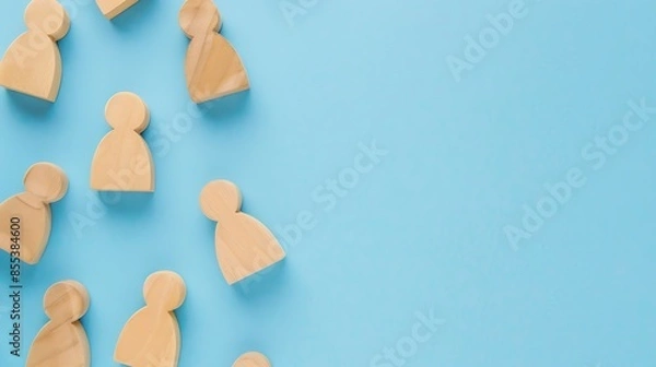Fototapeta Business process organization and optimization Scheme with wooden figures on light blue background top view : Generative AI