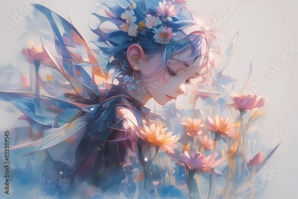 Fototapeta 花を見つめる妖精