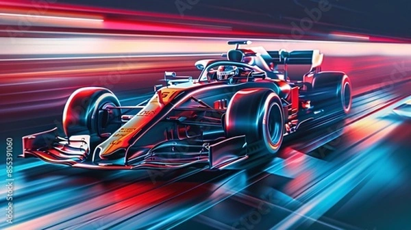 Fototapeta Abstract vector of Formula One race car on speedway.
