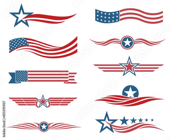Fototapeta collection of USA star flag labels isolated on white background