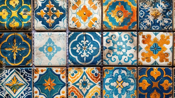 Fototapeta colorful decorative ceramic tiles with detailed patterns for creative designs