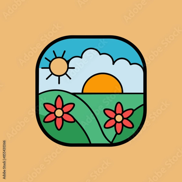 Fototapeta Set of cute vector summer stickers for daily planner. Collection of scrapbooking elements for beach party:cocktail,bag,ice cream,bikini,beach hat.Tropical vacation.Summertime doodle icons pack