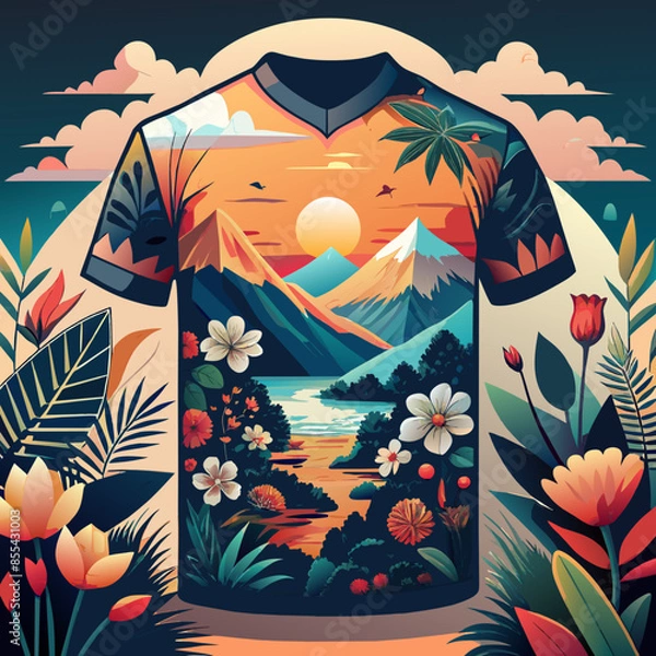 Fototapeta California Ocean side stylish t-shirt and apparel trendy design with palm trees silhouettes, typography, print, vector illustration. Global swatches.