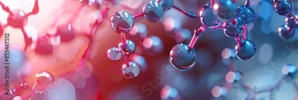 Fototapeta wallpaper illustration of molecules, biotechnology polygonal nanotechnology particle scientific, molecular substances, photographed with macro technique, HD, 16K,3:1