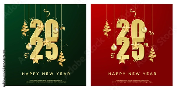 Fototapeta Happy new year 2025. luxury gold number on set square background