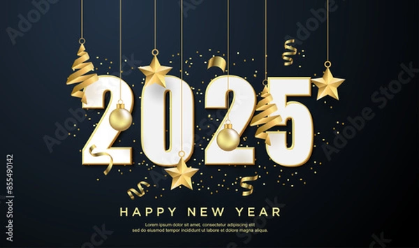 Fototapeta Luxury happy new year 2025 with black background. happy new year 2025.