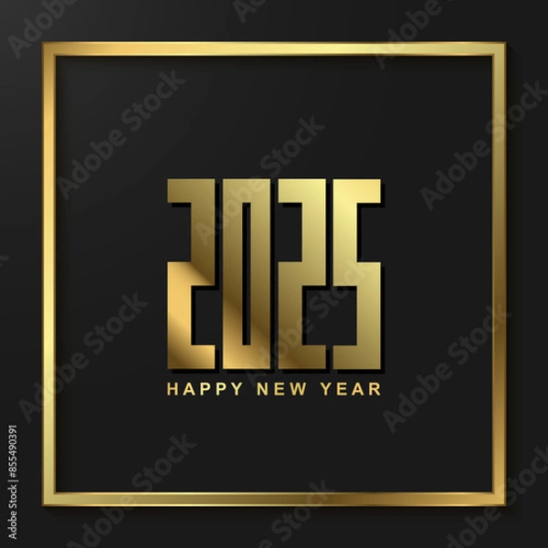 Fototapeta 2025 Happy new year. with gold line on square background