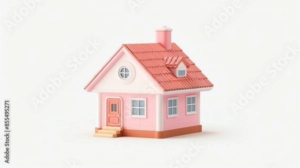 Fototapeta 3d cute house, super minimalist style, white background