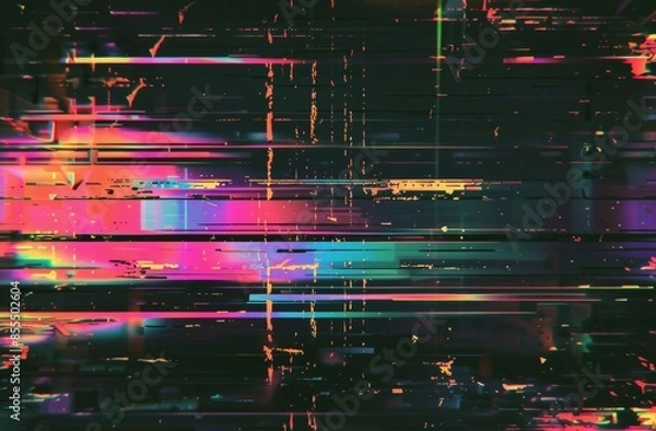 Fototapeta Black background with colorful static vhs glitch texture, noise effect