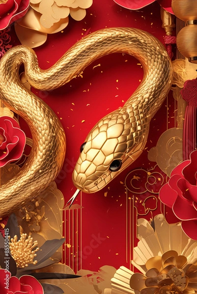 Fototapeta Happy New Year of the Snake according to the Chinese calendar 2025 year of the snake. Background with snake
