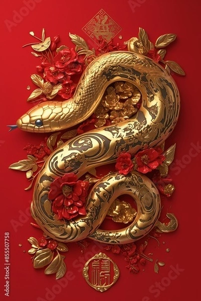 Fototapeta Happy New Year of the Snake according to the Chinese calendar 2025 year of the snake. Background with snake