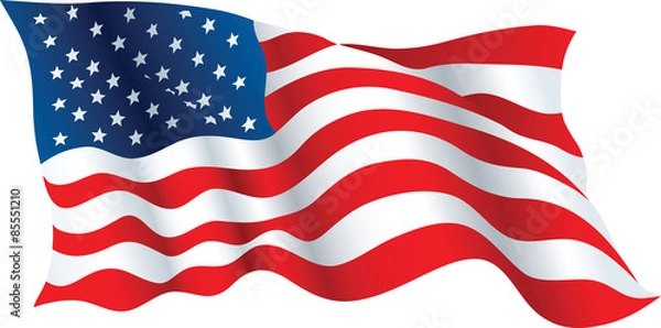 Obraz Illustration of a full flag of the United States of America waving in the wind creating ripples and waves of stars and stripes.