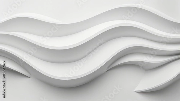 Fototapeta Minimalist wave-like shapes in white seamlessly integrate with a clean background, highlighting fluidity and simplicity