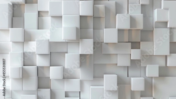Obraz abstract 3d square white technology communication concept background. Random shifted white cube square boxes block background wallpaper banner with copy space.	