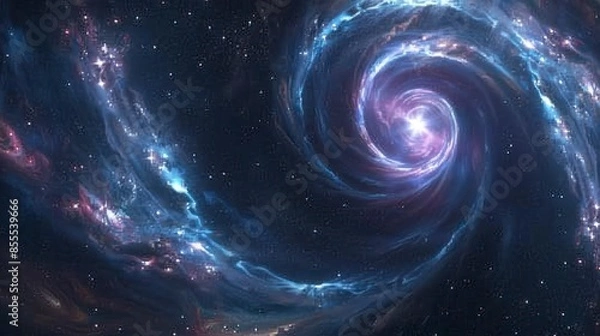 Fototapeta A black hole at the heart of a galactic vortex in space.