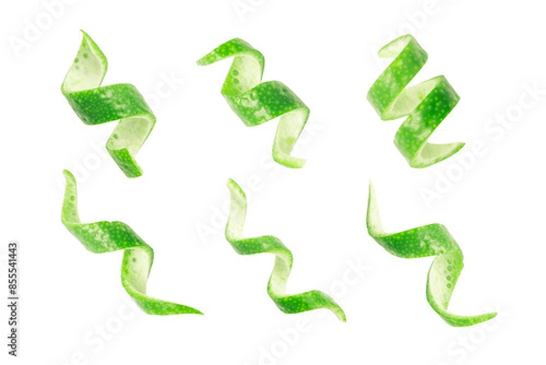 Obraz Set of lime peel slices isolated on white background. Clipping path.