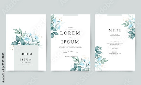 Obraz Elegant blue flower wedding invitation set template