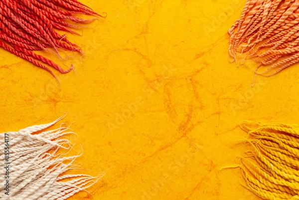 Obraz Top-view wallpaper of different colorful "Cotton Wicks", isolated on a orange textured background.