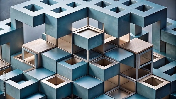 Fototapeta Abstract Geometric Blocks Composition, Modern 3D Render