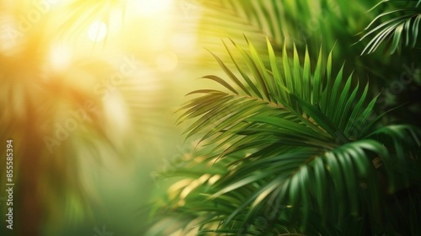 Fototapeta    a palm tree with the sun shining through its leaves in the background