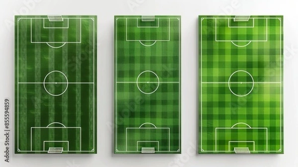 Fototapeta Football field. Soccer pitch scheme top, side and perspective view