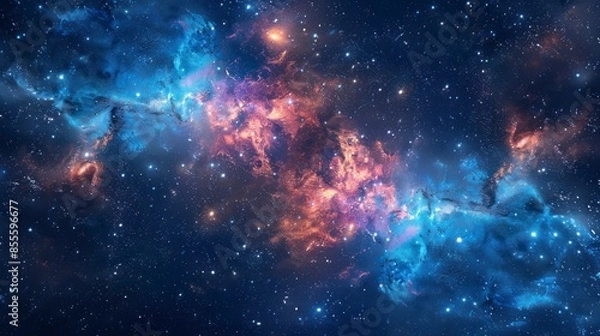 Fototapeta Nebula and starlit galaxy scene, celestial beauty in deep space.