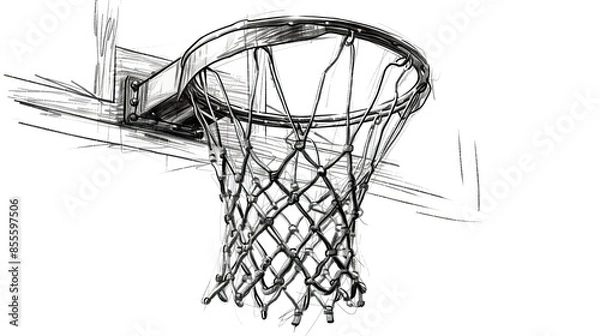Obraz Hand drawn sketch of basketball ring in black isolated on white background