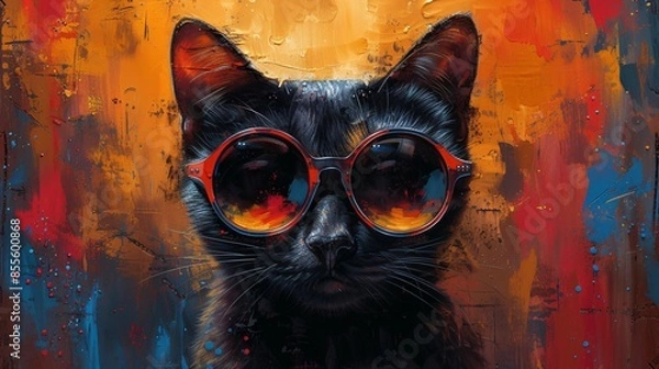 Obraz a black cat wearing sunglasses
