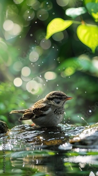 Fototapeta Garden birds bathing 