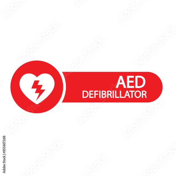 Fototapeta AED,automated external defibrillator aed sign with heart