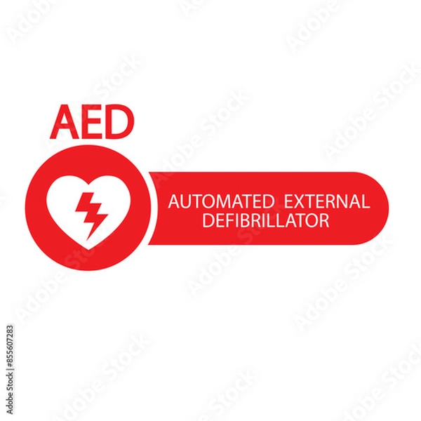 Fototapeta AED,automated external defibrillator aed sign with heart