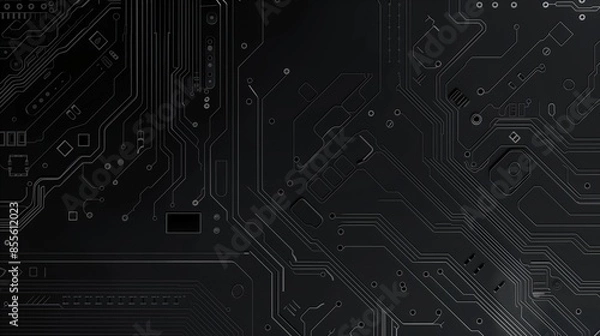 Obraz Electronic circuit board detailed close-up, dark black computer motherboard. AI ML technology hardware minimalist concept background banner