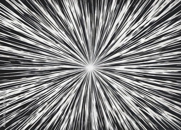 Fototapeta Background of radial lines for comic books. Manga speed frame, superhero action, explosion background. Black and white vector illustration

