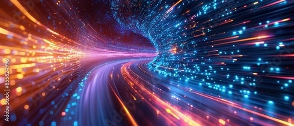 Obraz Lightspeed tech tunnel with dynamic colors, symbolizing futuristic digital communication and data transfer
