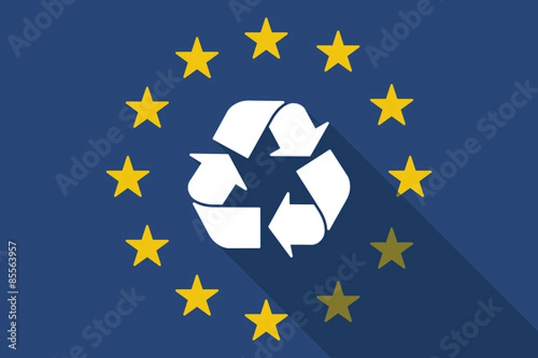 Obraz European Union  long shadow flag with a recycle sign