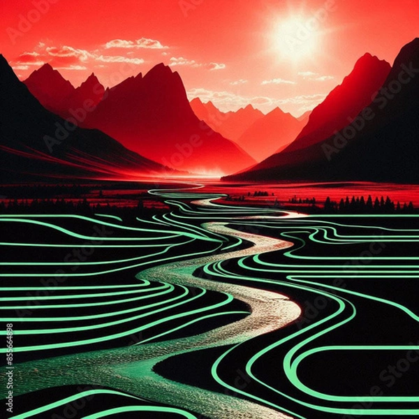 Obraz landscape with sunset