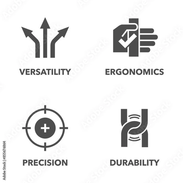 Fototapeta Hand tool characteristics icons for labeling, monochrome style