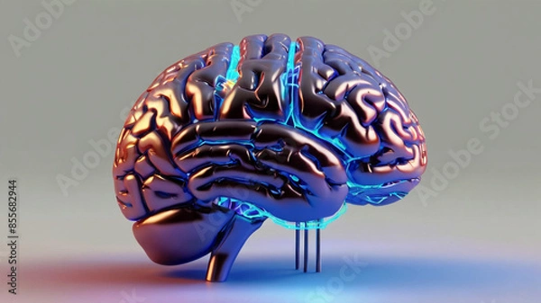 Fototapeta 3d realistic hollow brain with neon light