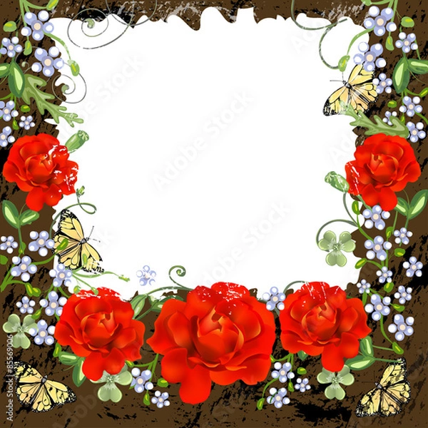 Fototapeta Background with roses and butterflies