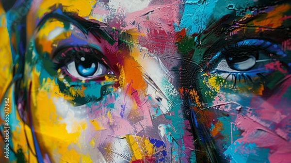 Fototapeta Vibrant street art adorns the walls, a fusion of abstract designs and graffiti, capturing the essence of urban culture.