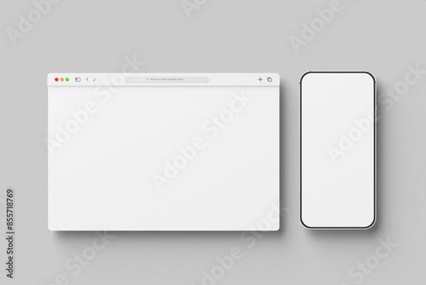 Fototapeta Blank web browser with mobile screen mockup