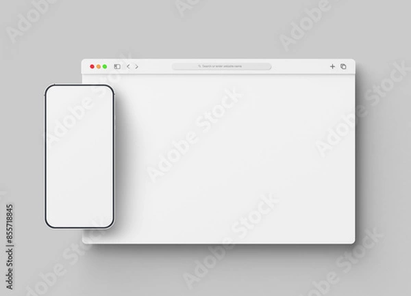 Fototapeta Blank web browser with mobile screen mockup