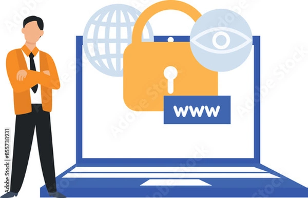 Fototapeta Boy showing website security on laptop.