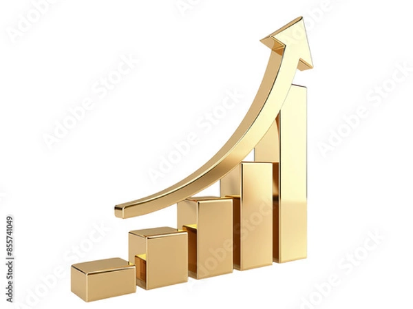 Obraz Business Growth Bar Golden Graph Curve. 3D Render