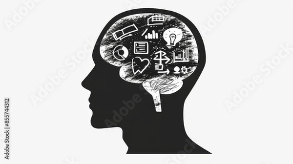 Obraz Concept of Artificial Intelligence with Gears on Human head. Networks Design Concep with Icons on background
