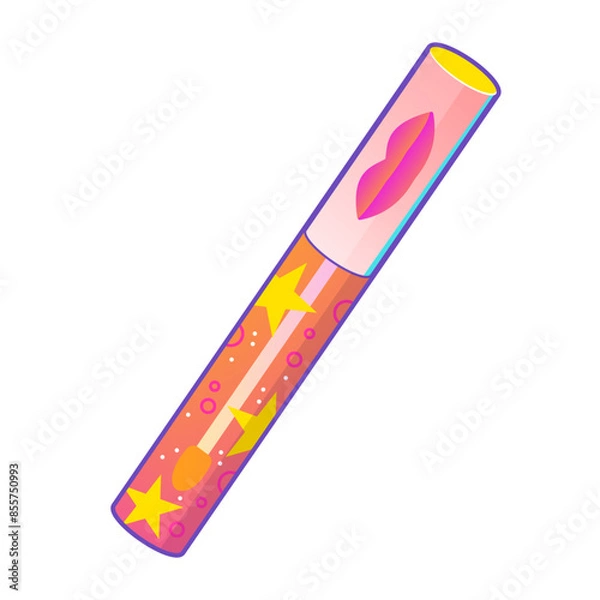 Fototapeta Vibrant cartoon illustration of colorful lip gloss tube, y2k aesthetic, perfect for retro-themed designs, playful decor, and nostalgic graphics.
