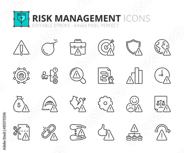 Fototapeta Line icons about risk management. Pixel perfect 64x64 and editable stroke