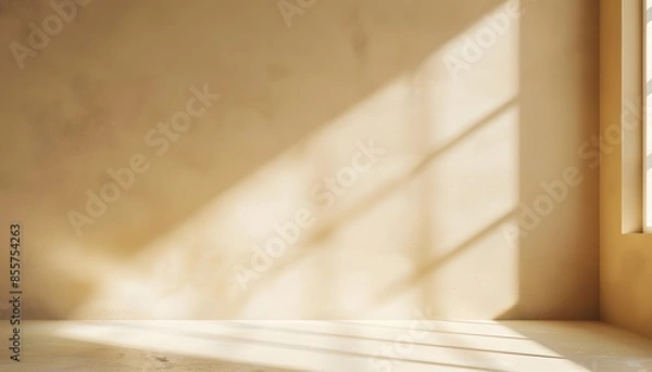 Fototapeta 3D rendering of an empty room with beige wall and floor background for product displays or branding mockups in the style of minimalism  