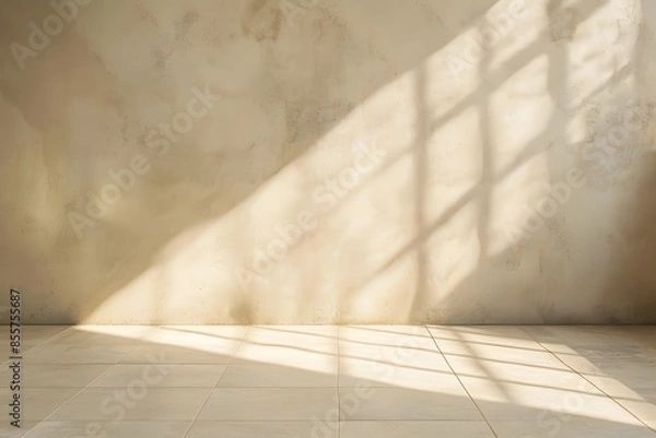Fototapeta 3D rendering of an empty room with beige wall and floor background for product displays or branding mockups in the style of minimalism  