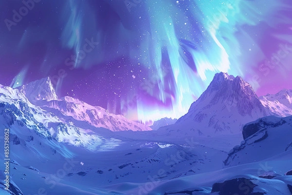 Fototapeta Generative ai on theme of beautiful northern lights, bright aurora borealis winter in atmosphere